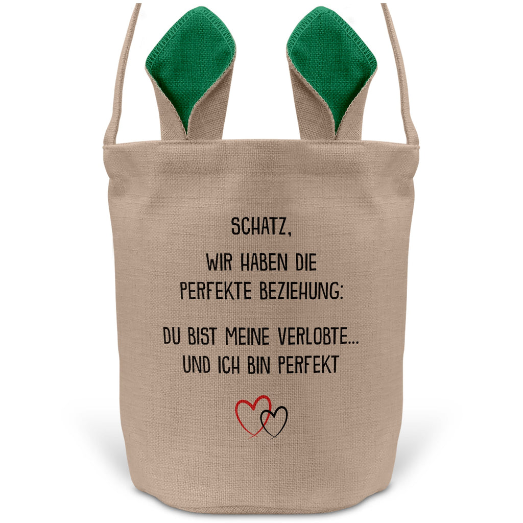 22Feels® Verlobte Frauen Osterkorb mit Henkel Ostergeschenk Tragetasche Ostern Deko Osternest Körbchen Hasenohren (Beige/Grün)-Ostern Tragetasche-22Feels