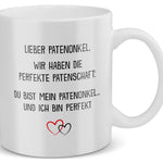 22Feels® Patenonkel Geschenk - Tasse mit Spruch: Die Perfekte Patenschaft (Weiss, 320ml)-Weisse Tasse 320ml-22Feels