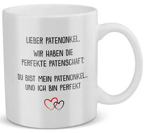 22Feels® Patenonkel Geschenk - Tasse mit Spruch: Die Perfekte Patenschaft (Weiss, 320ml)-Weisse Tasse 320ml-22Feels