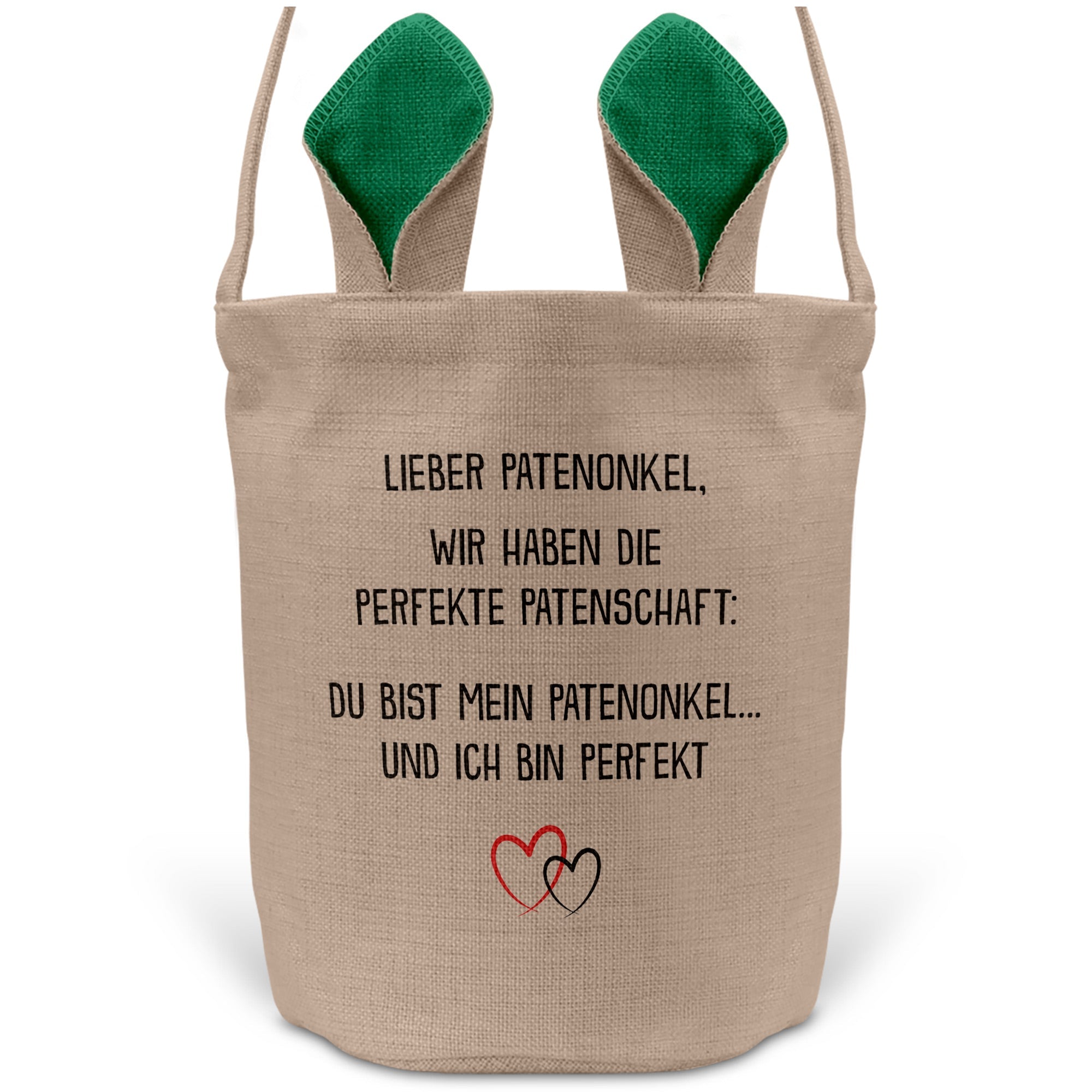 22Feels® Patenonkel Pate Osterkorb mit Henkel Ostergeschenk Tragetasche Ostern Deko Osternest Körbchen Hasenohren (Beige/Grün)-Ostern Tragetasche-22Feels