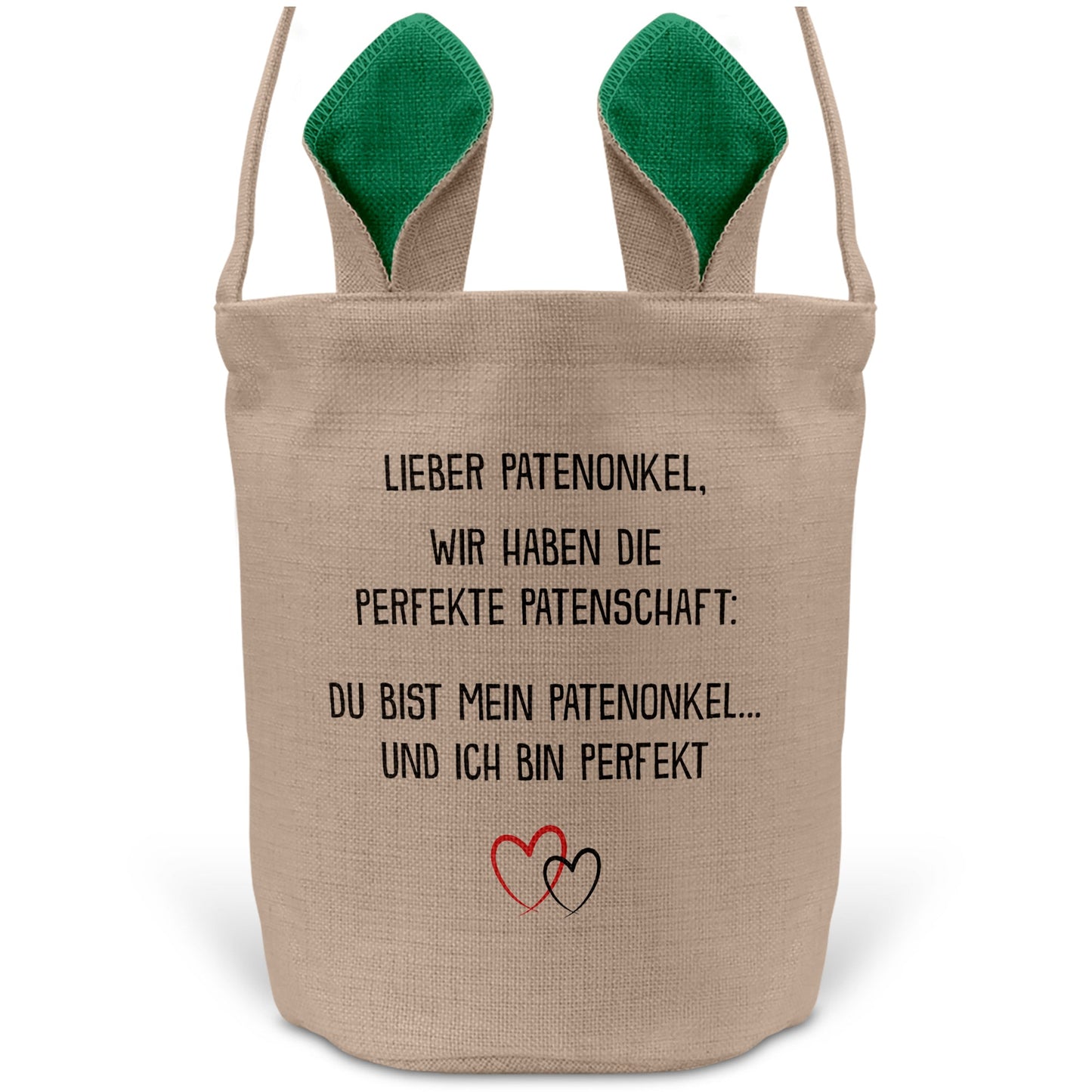 22Feels® Patenonkel Pate Osterkorb mit Henkel Ostergeschenk Tragetasche Ostern Deko Osternest Körbchen Hasenohren (Beige/Grün)-Ostern Tragetasche-22Feels