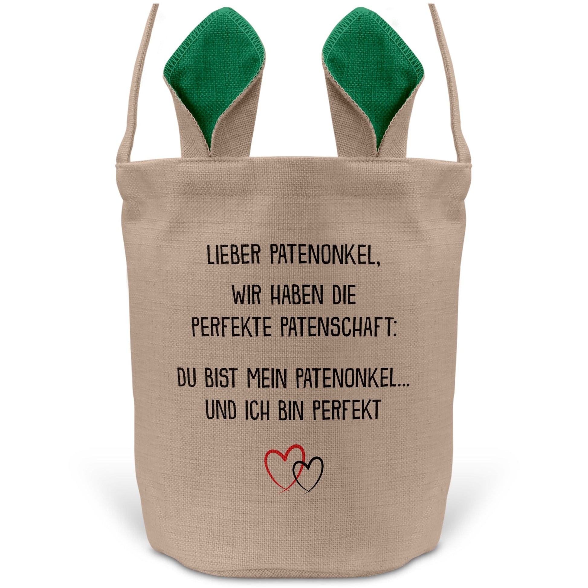 22Feels® Patenonkel Pate Osterkorb mit Henkel Ostergeschenk Tragetasche Ostern Deko Osternest Körbchen Hasenohren (Beige/Grün)-Ostern Tragetasche-22Feels