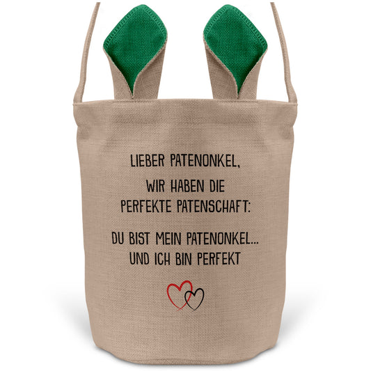 22Feels® Patenonkel Pate Osterkorb mit Henkel Ostergeschenk Tragetasche Ostern Deko Osternest Körbchen Hasenohren (Beige/Grün)-Ostern Tragetasche-22Feels
