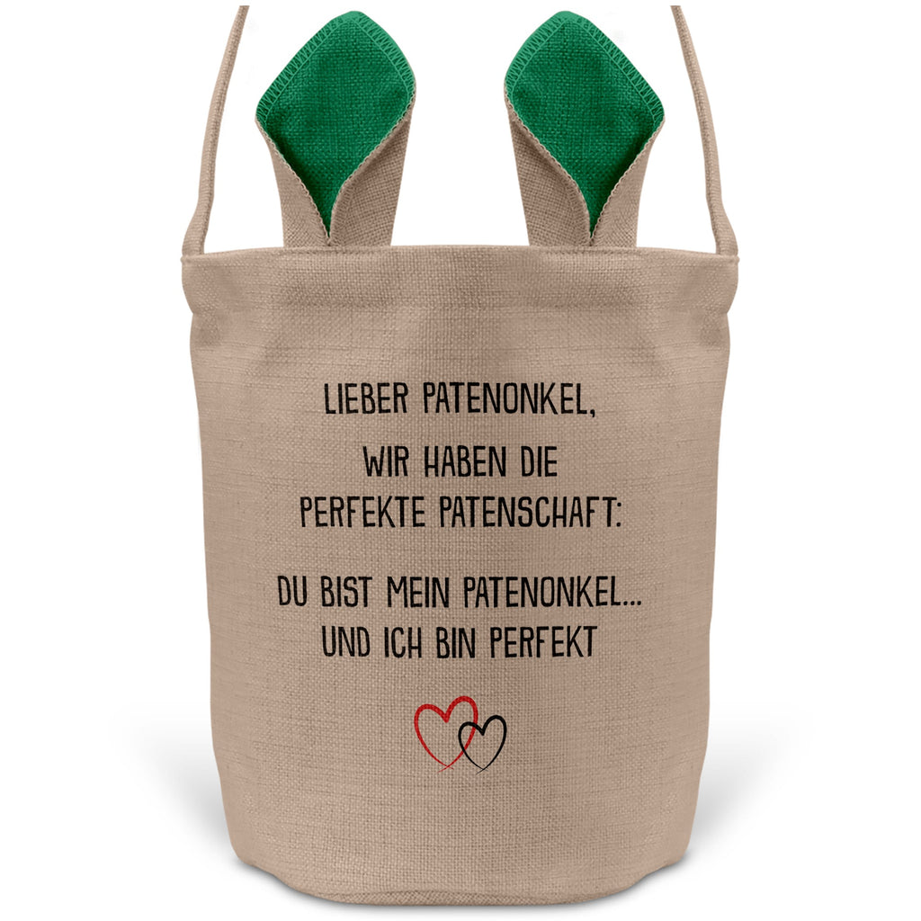 22Feels® Patenonkel Pate Osterkorb mit Henkel Ostergeschenk Tragetasche Ostern Deko Osternest Körbchen Hasenohren (Beige/Grün)-Ostern Tragetasche-22Feels