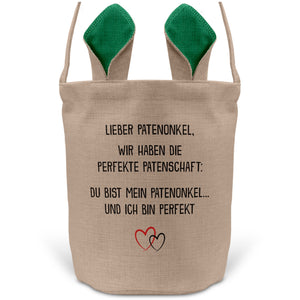 22Feels® Patenonkel Pate Osterkorb mit Henkel Ostergeschenk Tragetasche Ostern Deko Osternest Körbchen Hasenohren (Beige/Grün)-Ostern Tragetasche-22Feels