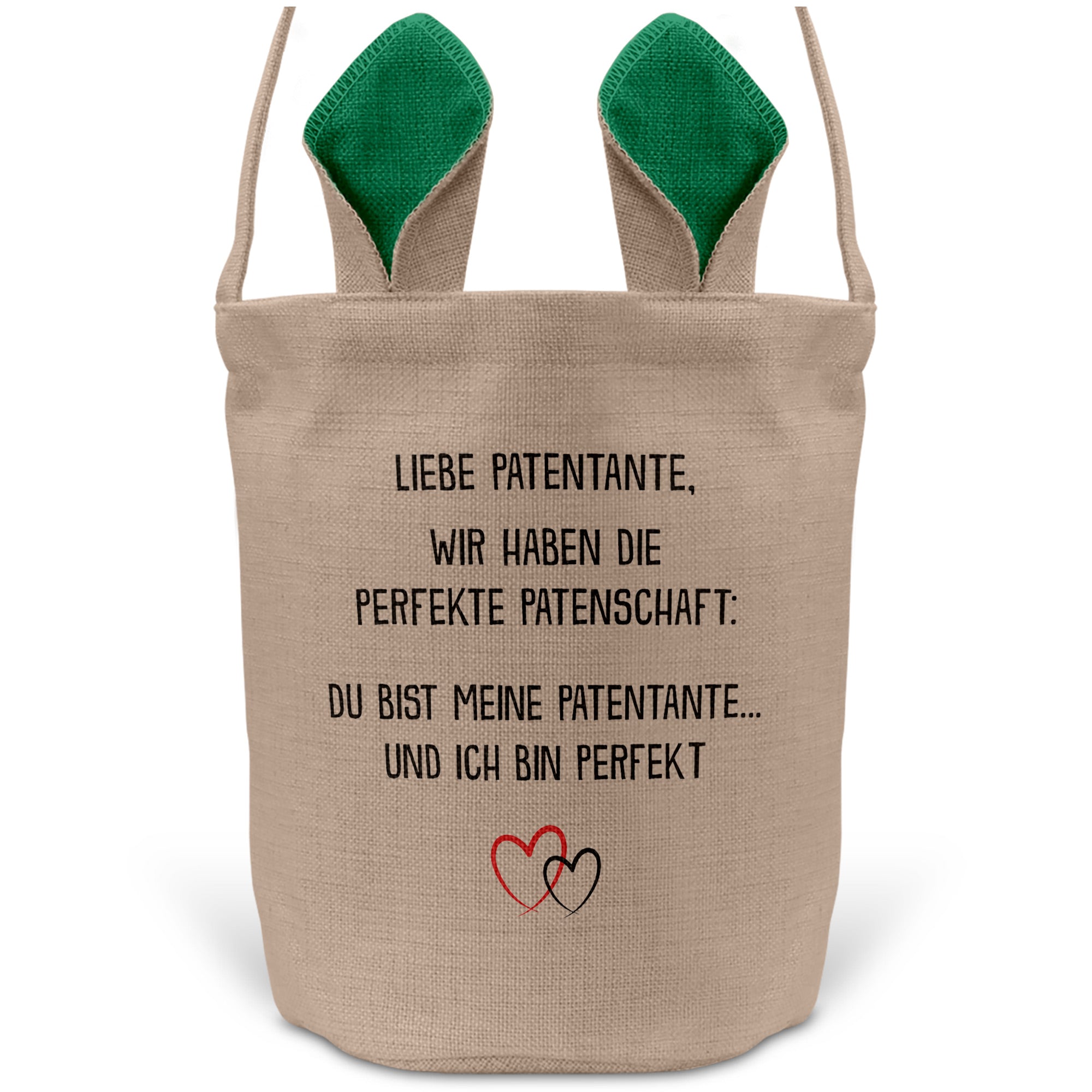 22Feels® Patentante Patin Osterkorb mit Henkel Ostergeschenk Tragetasche Ostern Deko Osternest Körbchen Hasenohren (Beige/Grün)-Ostern Tragetasche-22Feels