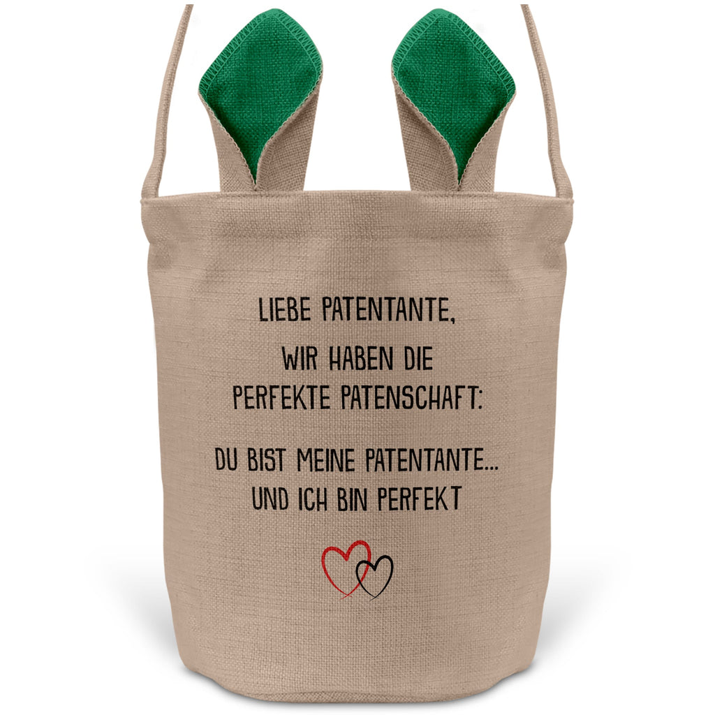 22Feels® Patentante Patin Osterkorb mit Henkel Ostergeschenk Tragetasche Ostern Deko Osternest Körbchen Hasenohren (Beige/Grün)-Ostern Tragetasche-22Feels
