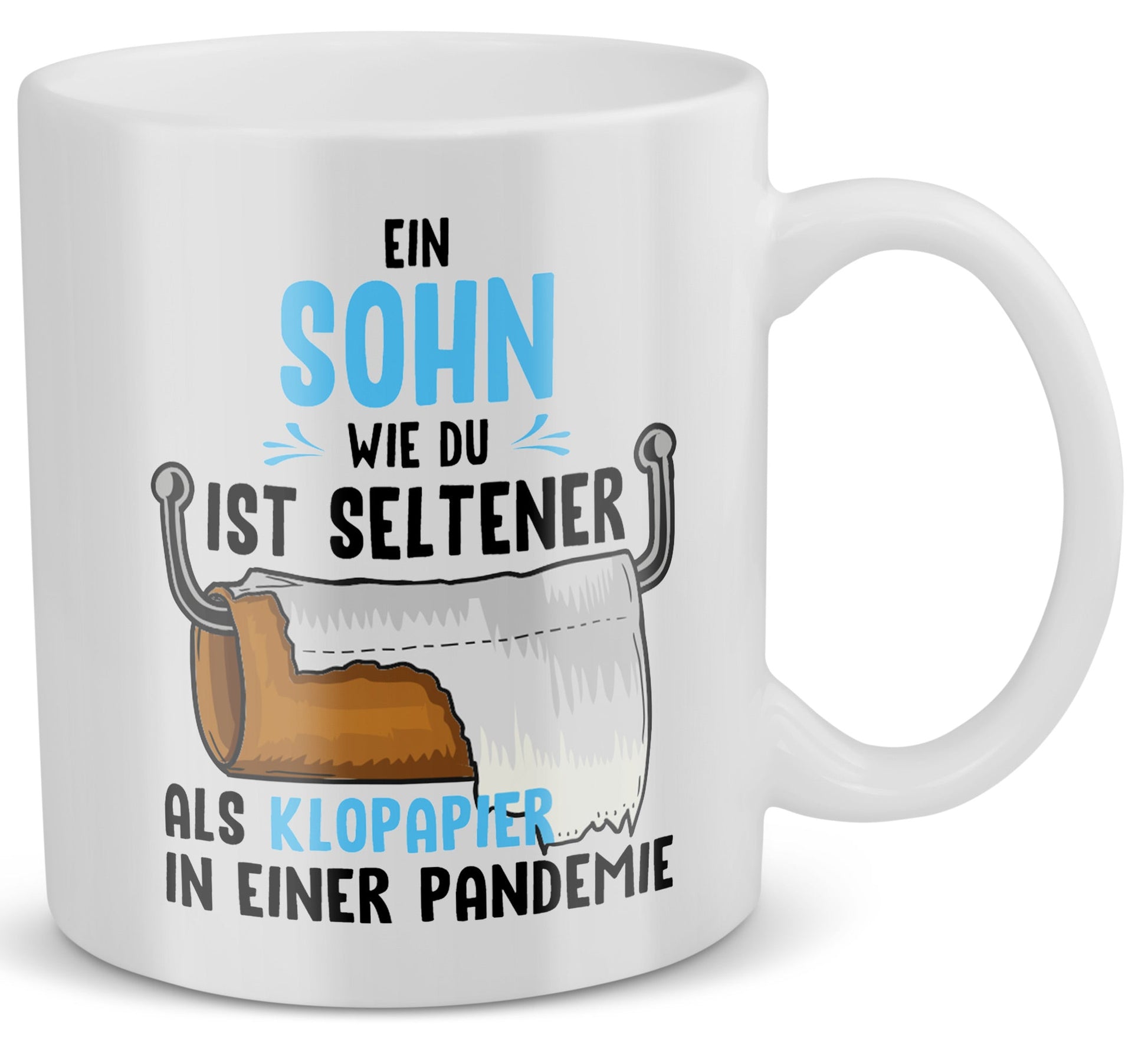 22Feels® Geschenk für Sohn - Tasse mit Spruch: Seltener Als Klopapier (Weiss, 320ml)-Weisse Tasse 320ml-22Feels
