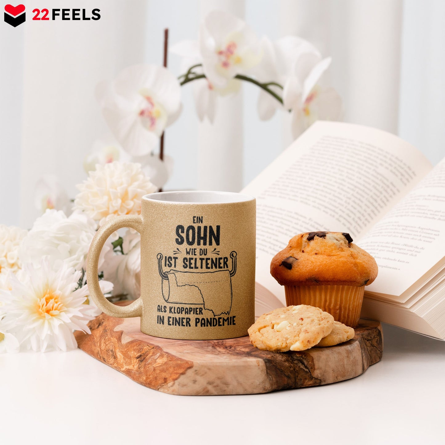 22Feels® Sohn Geschenk - Glitzertasse mit Spruch (Gold, 320ml)-Glitzertasse Gold 320ml-22Feels