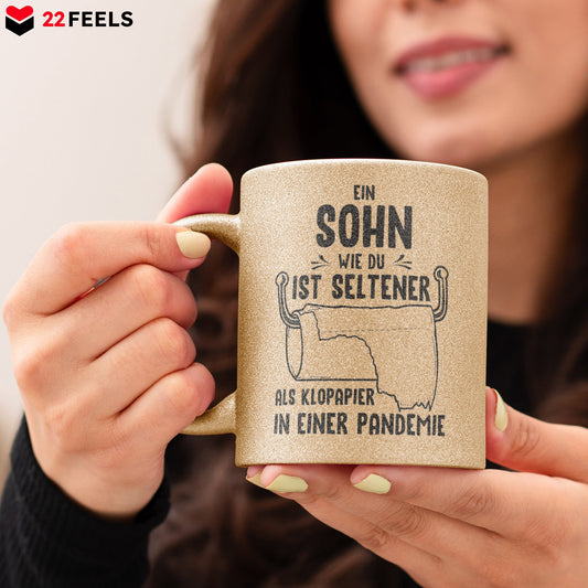 22Feels® Sohn Geschenk - Glitzertasse mit Spruch (Gold, 320ml)-Glitzertasse Gold 320ml-22Feels