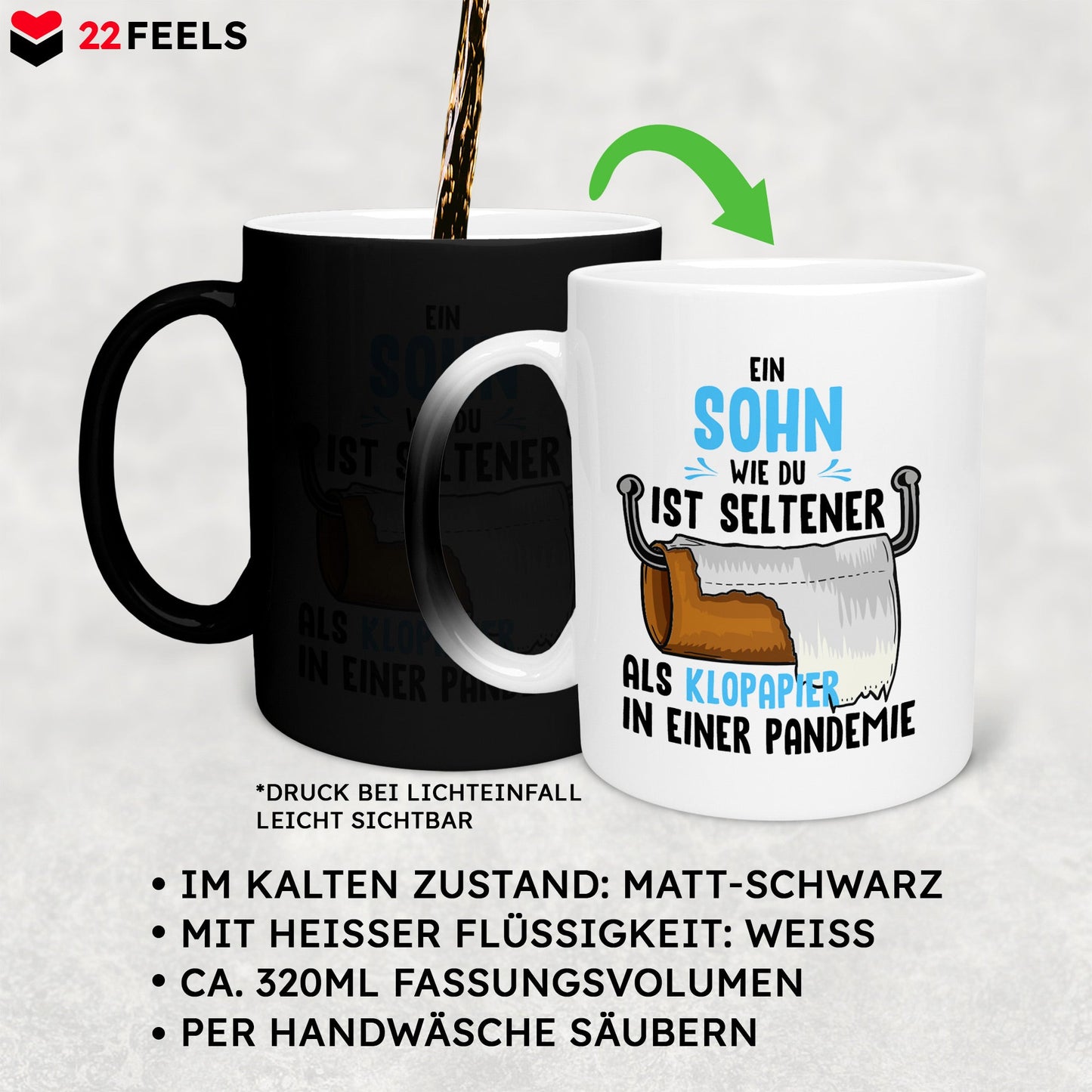 22Feels® Sohn Geschenk - Zaubertasse mit Spruch (Matt-Schwarz und Weiss, 320ml)-Farbwechsel Tasse Matt 320ml-22Feels