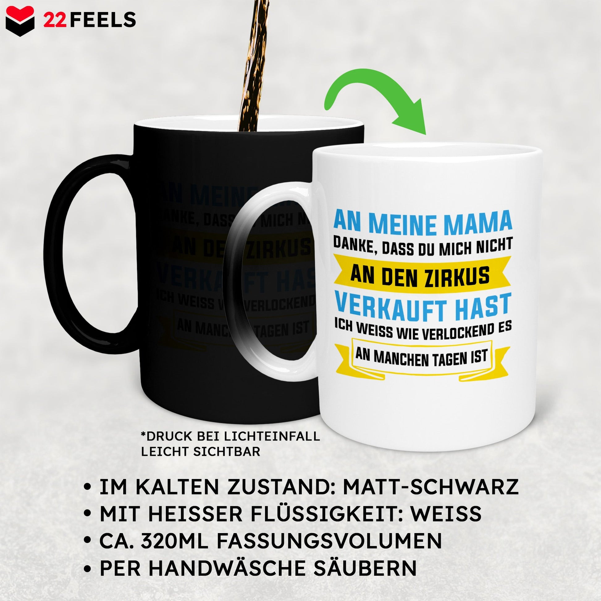 22Feels® Mama Geschenk - Zaubertasse mit Spruch (Matt-Schwarz und Weiss, 320ml)-Farbwechsel Tasse Matt 320ml-22Feels
