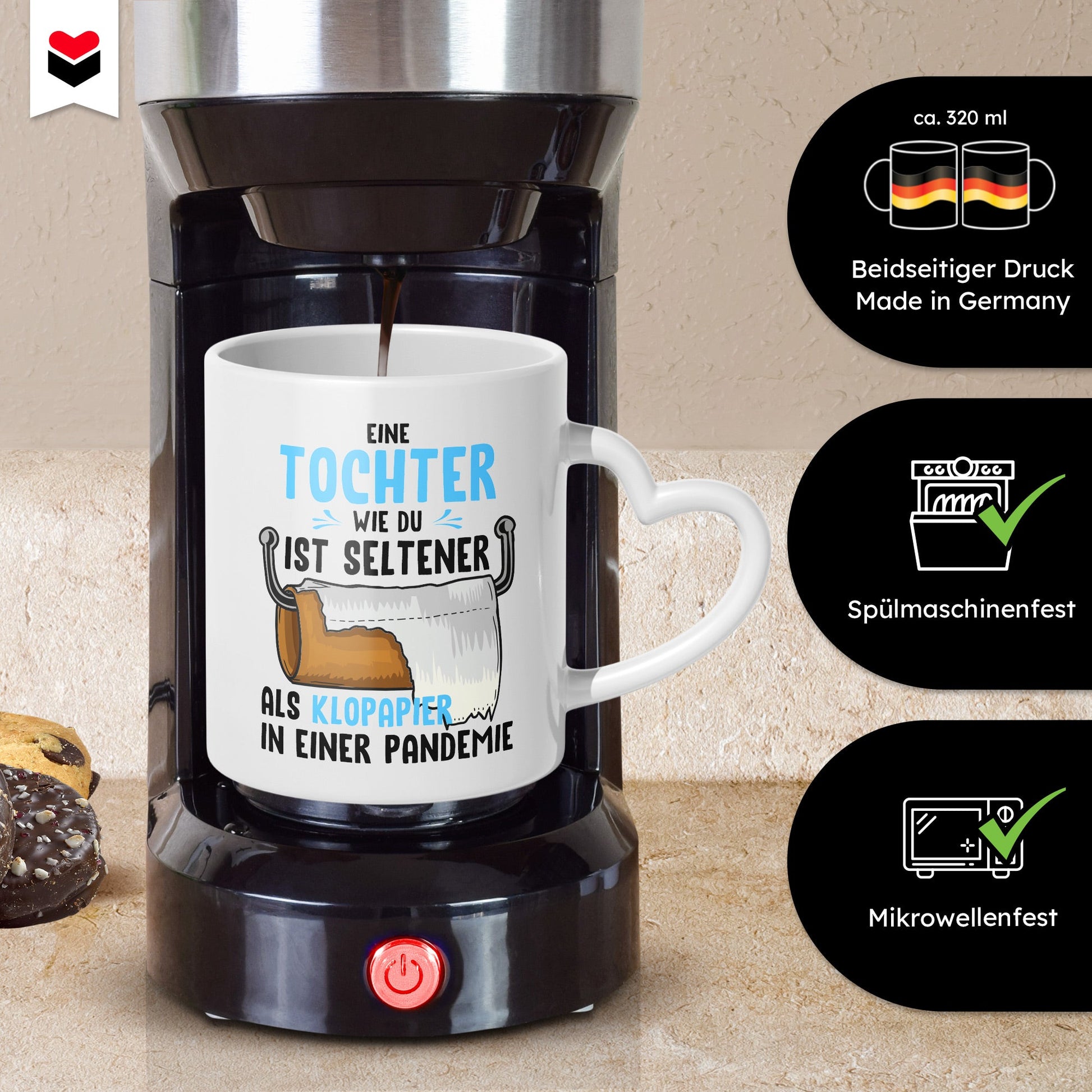 22Feels® Tochter Geschenk - Tasse mit Spruch (Herzhenkel, Weiss, 320ml)-Tasse Weiss Herzhenkel 320ml-22Feels