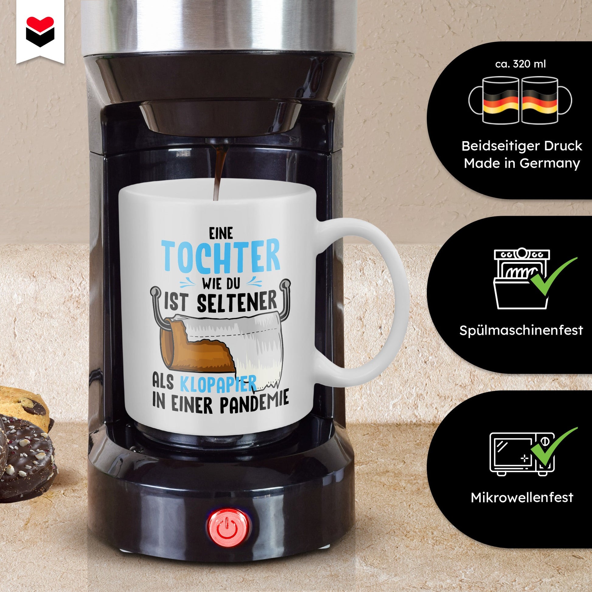 22Feels® Geschenk für Tochter - Tasse mit Spruch: Seltener Als Klopapier (Weiss, 320ml)-Weisse Tasse 320ml-22Feels