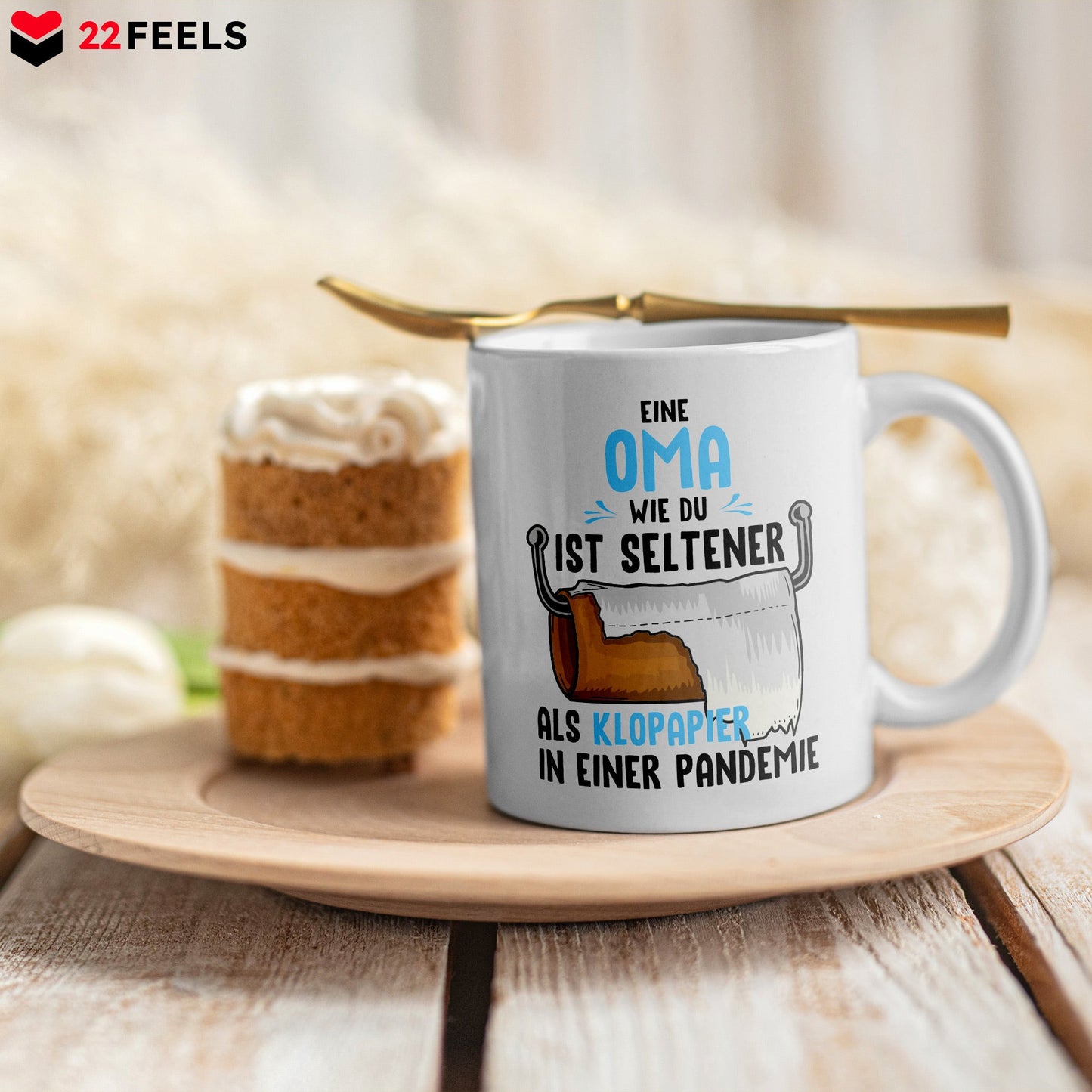 22Feels® Geschenk für Omas - Tasse mit Spruch: Seltener Als Klopapier (Weiss, 320ml)-Weisse Tasse 320ml-22Feels