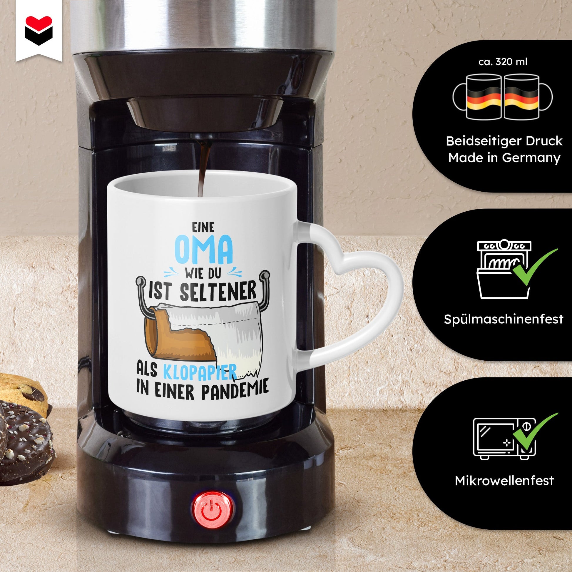 22Feels® Oma Geschenk - Tasse mit Spruch: Zirkus (Herzhenkel, Weiss, 320ml)-Tasse Weiss Herzhenkel 320ml-22Feels