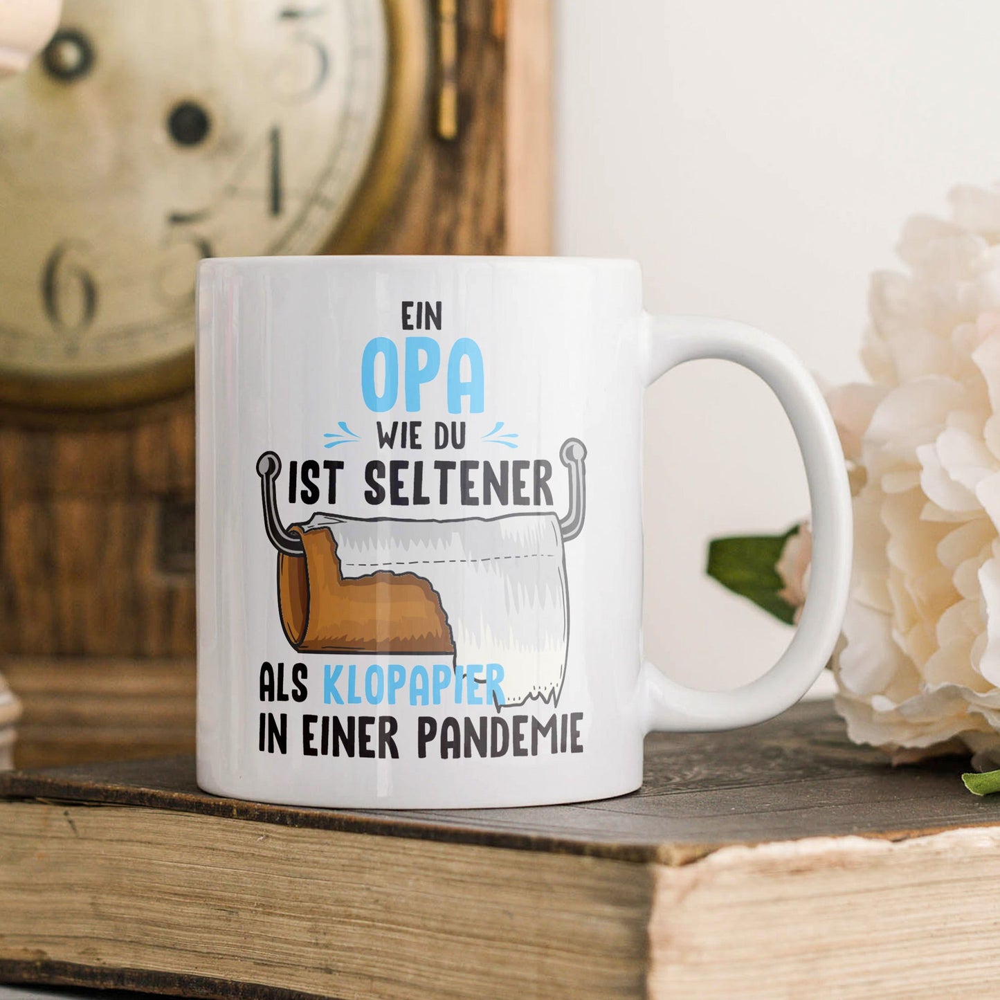 22Feels® Geschenk für Opas - Tasse mit Spruch: Seltener Als Klopapier (Weiss, 320ml)-Weisse Tasse 320ml-22Feels