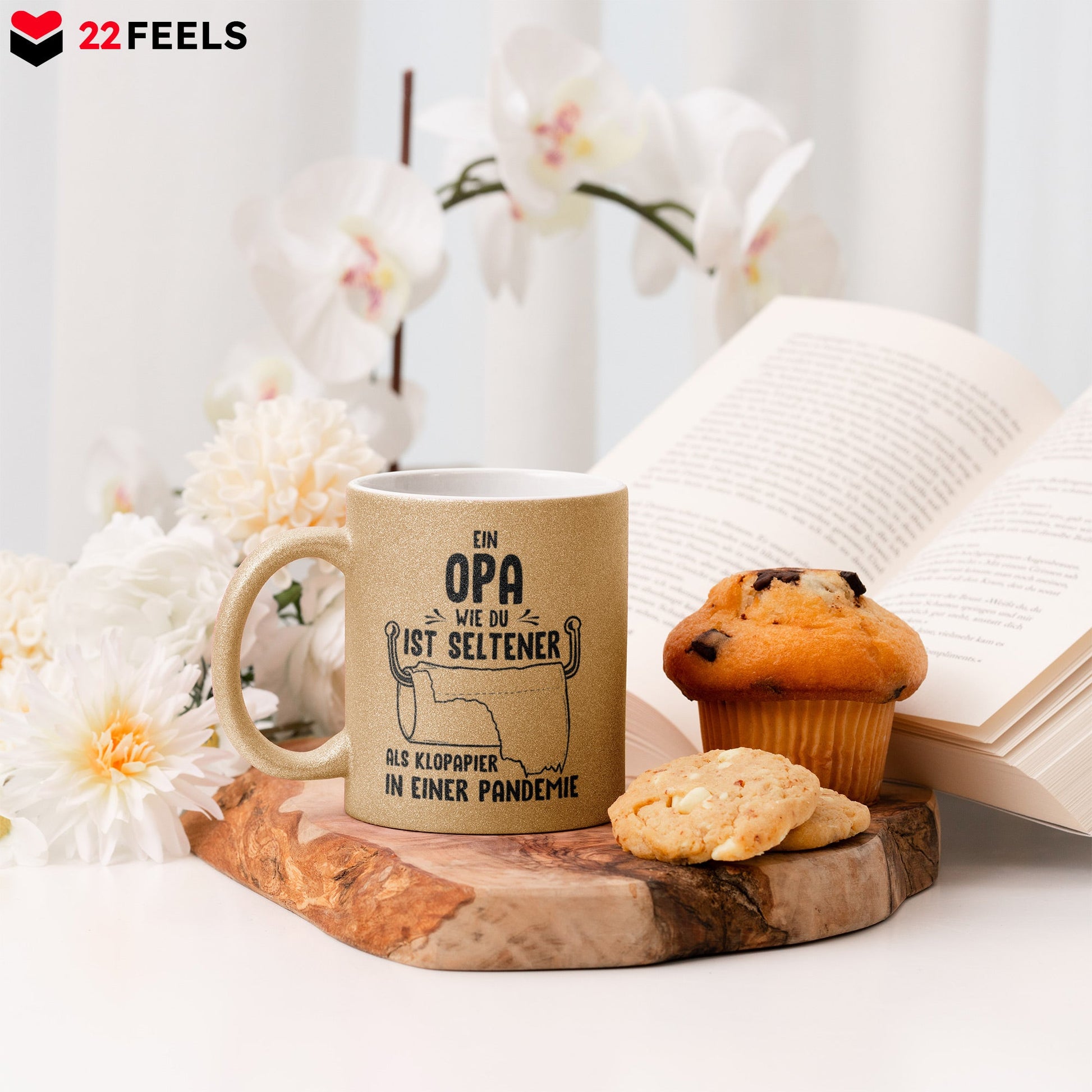 22Feels® Opa Geschenk - Glitzertasse mit Spruch (Gold, 320ml)-Glitzertasse Gold 320ml-22Feels
