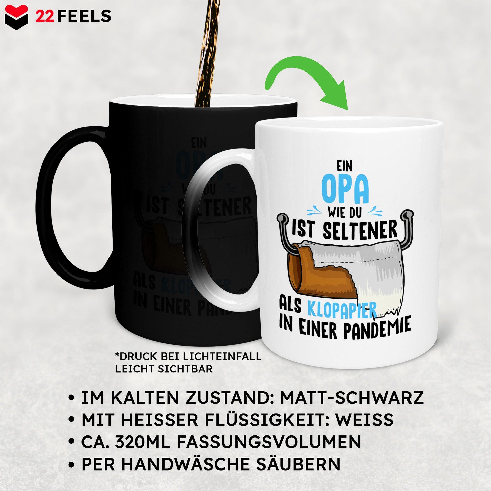 22Feels® Opa Geschenk - Zaubertasse mit Spruch (Matt-Schwarz und Weiss, 320ml)-Farbwechsel Tasse Matt 320ml-22Feels