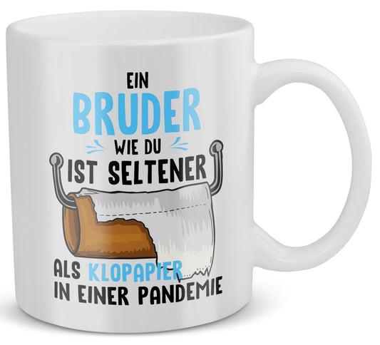 22Feels® Bruder Geschenk - Tasse mit Spruch: Seltener Als Klopapier (Weiss, 320ml)-Weisse Tasse 320ml-22Feels