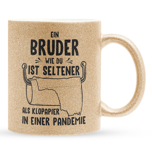 22Feels® Bruder Geschenk - Glitzertasse mit Spruch (Gold, 320ml)-Glitzertasse Gold 320ml-22Feels
