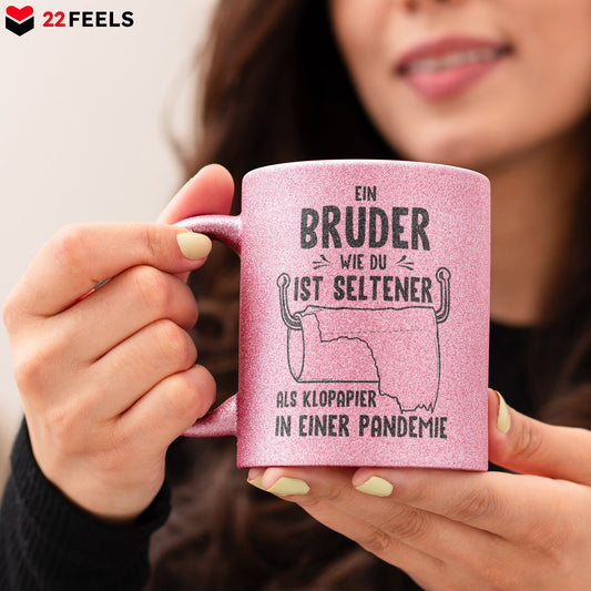 22Feels® Bruder Geschenk - Glitzertasse mit Spruch (Pink, 320ml)-Glitzertasse Pink 320ml-22Feels