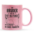 22Feels® Bruder Geschenk - Glitzertasse mit Spruch (Pink, 320ml)-Glitzertasse Pink 320ml-22Feels