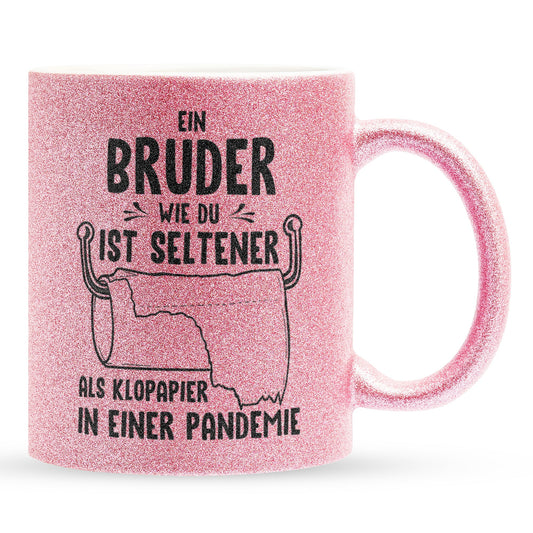 22Feels® Bruder Geschenk - Glitzertasse mit Spruch (Pink, 320ml)-Glitzertasse Pink 320ml-22Feels