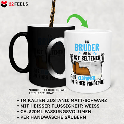 22Feels® Bruder Geschenk - Zaubertasse mit Spruch (Matt-Schwarz und Weiss, 320ml)-Farbwechsel Tasse Matt 320ml-22Feels