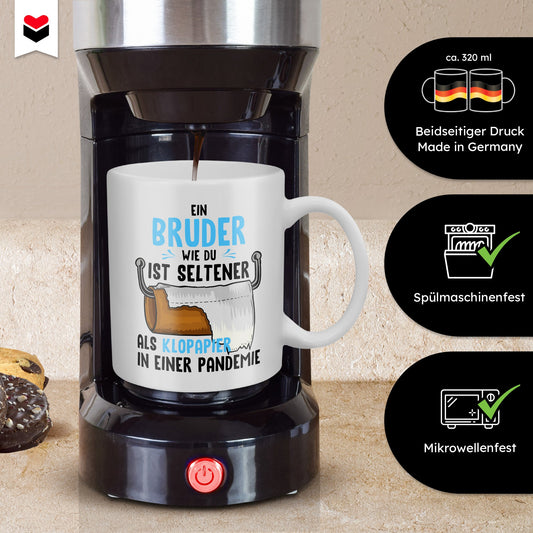 22Feels® Bruder Geschenk - Tasse mit Spruch: Seltener Als Klopapier (Weiss, 320ml)-Weisse Tasse 320ml-22Feels