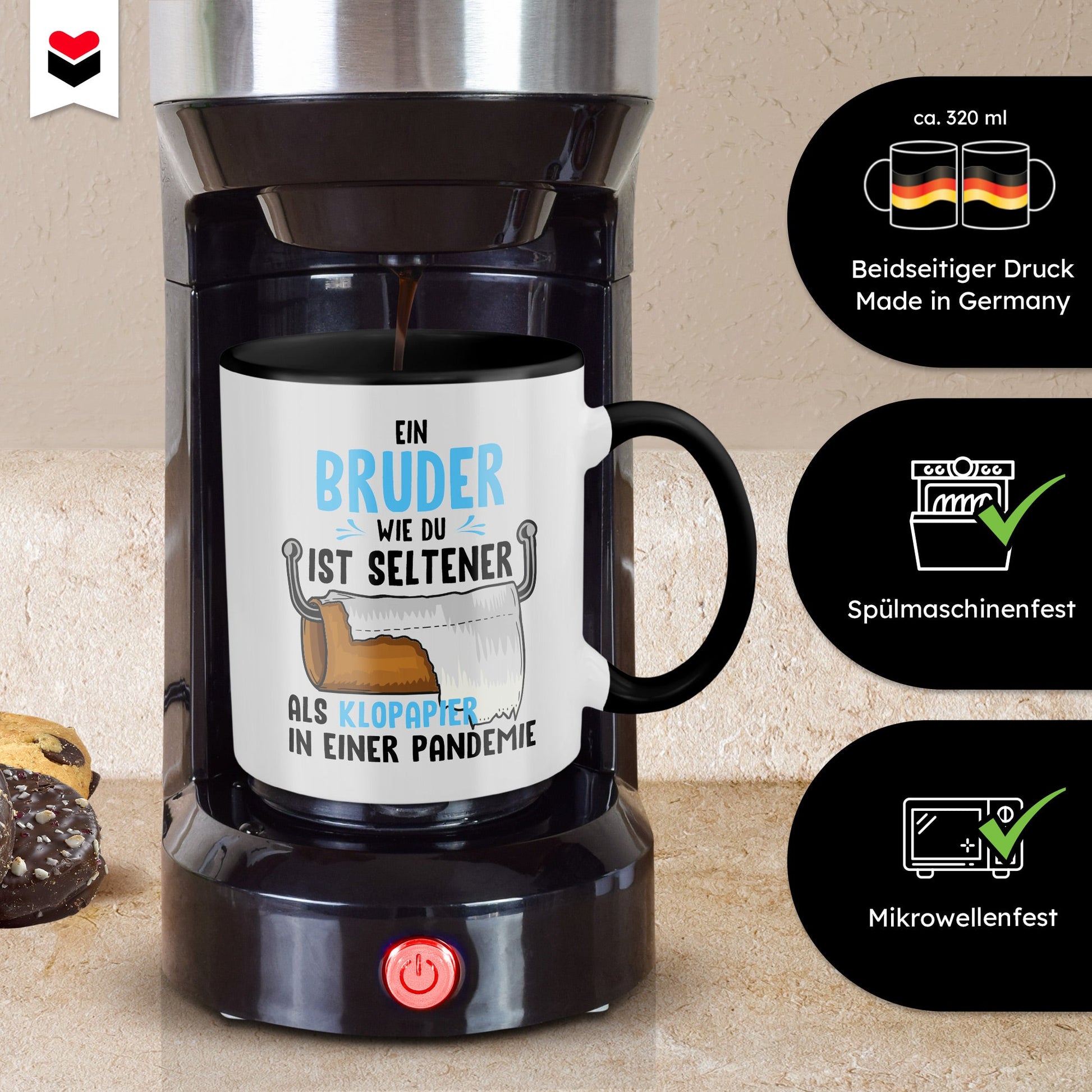 22Feels® Bruder Geschenk - Tasse mit Spruch (Weiss-Schwarz, 320ml)-TwoTone Tasse Weiss-Schwarz 320ml-22Feels