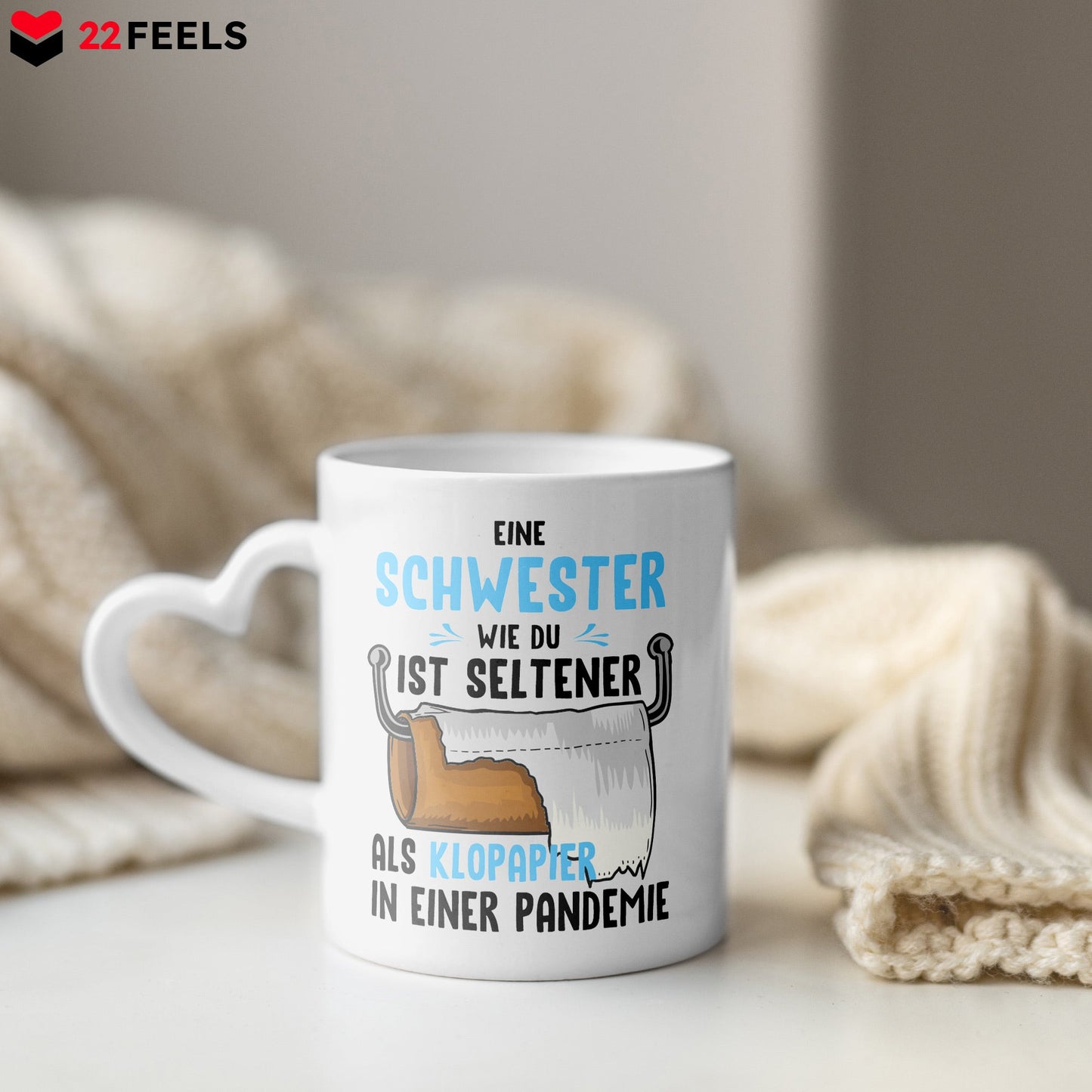 22Feels® Schwester Geschenk - Tasse mit Spruch (Herzhenkel, Weiss, 320ml)-Tasse Weiss Herzhenkel 320ml-22Feels