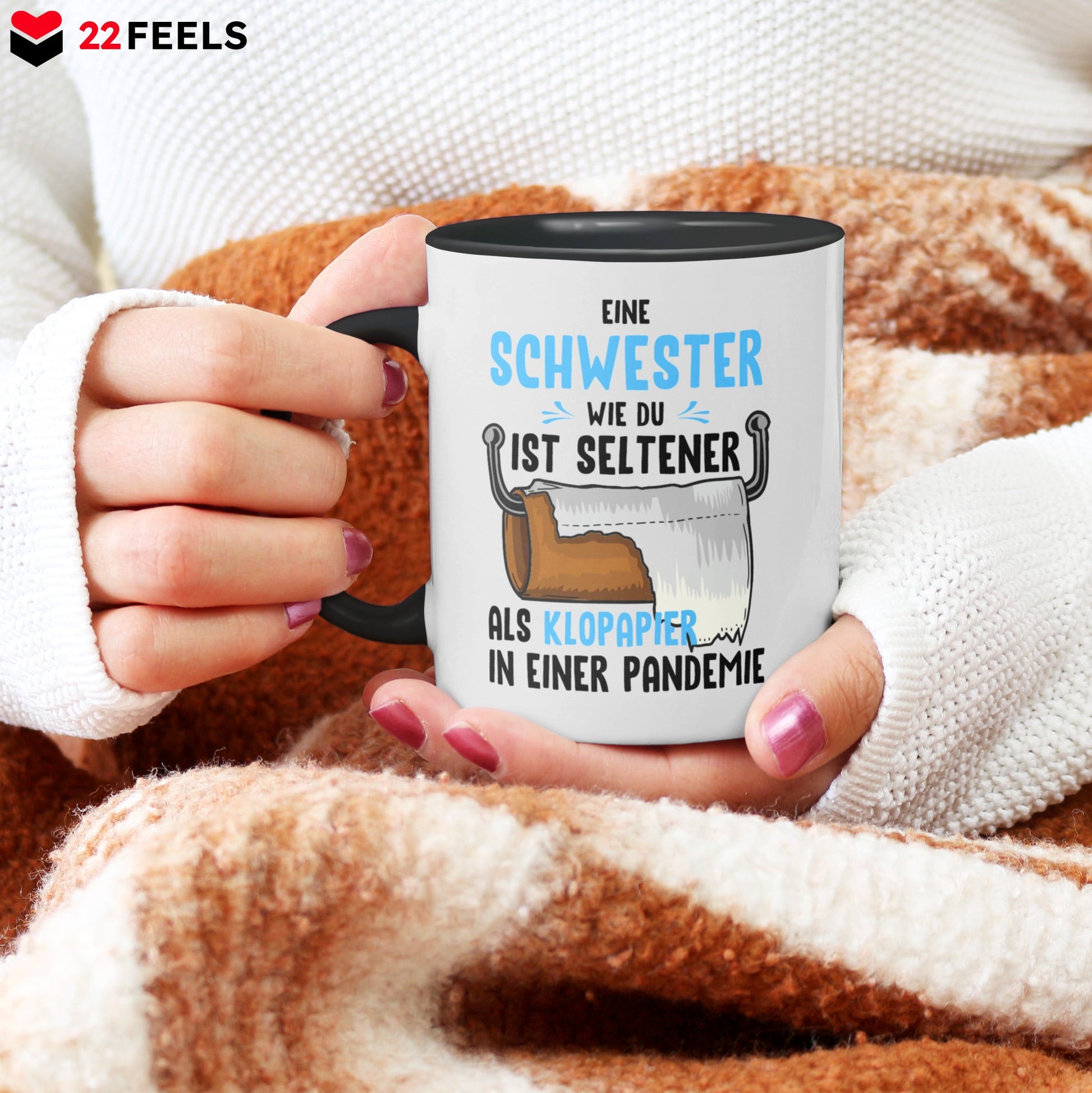 22Feels® Schwester Geschenk - Tasse mit Spruch (Weiss-Schwarz, 320ml)-TwoTone Tasse Weiss-Schwarz 320ml-22Feels