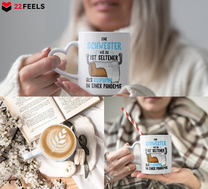 22Feels® Schwester Geschenk - Tasse mit Spruch (Herzhenkel, Weiss, 320ml)-Tasse Weiss Herzhenkel 320ml-22Feels