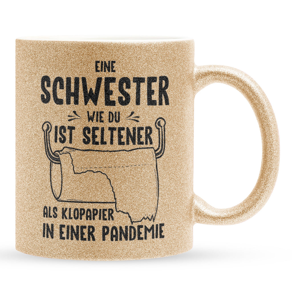 22Feels® Schwester Geschenk - Glitzertasse mit Spruch (Gold, 320ml)-Glitzertasse Gold 320ml-22Feels