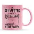 22Feels® Schwester Geschenk - Glitzertasse mit Spruch (Pink, 320ml)-Glitzertasse Pink 320ml-22Feels