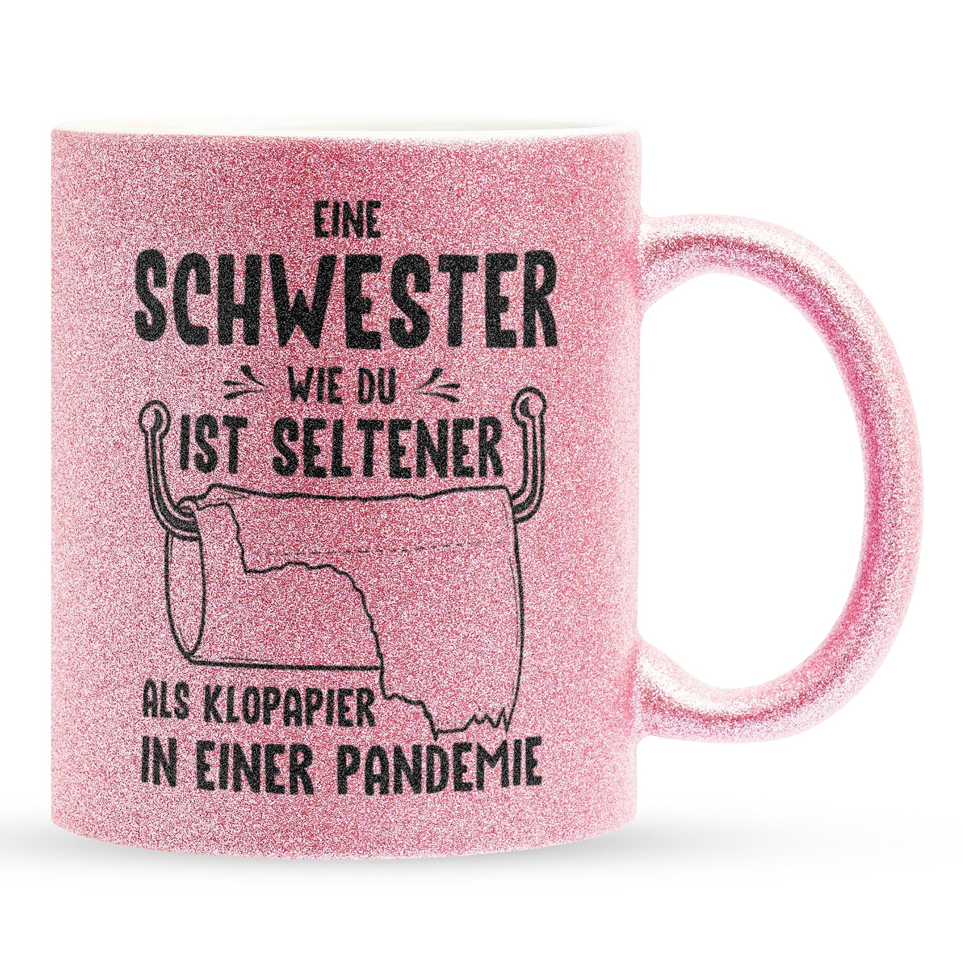 22Feels® Schwester Geschenk - Glitzertasse mit Spruch (Pink, 320ml)-Glitzertasse Pink 320ml-22Feels