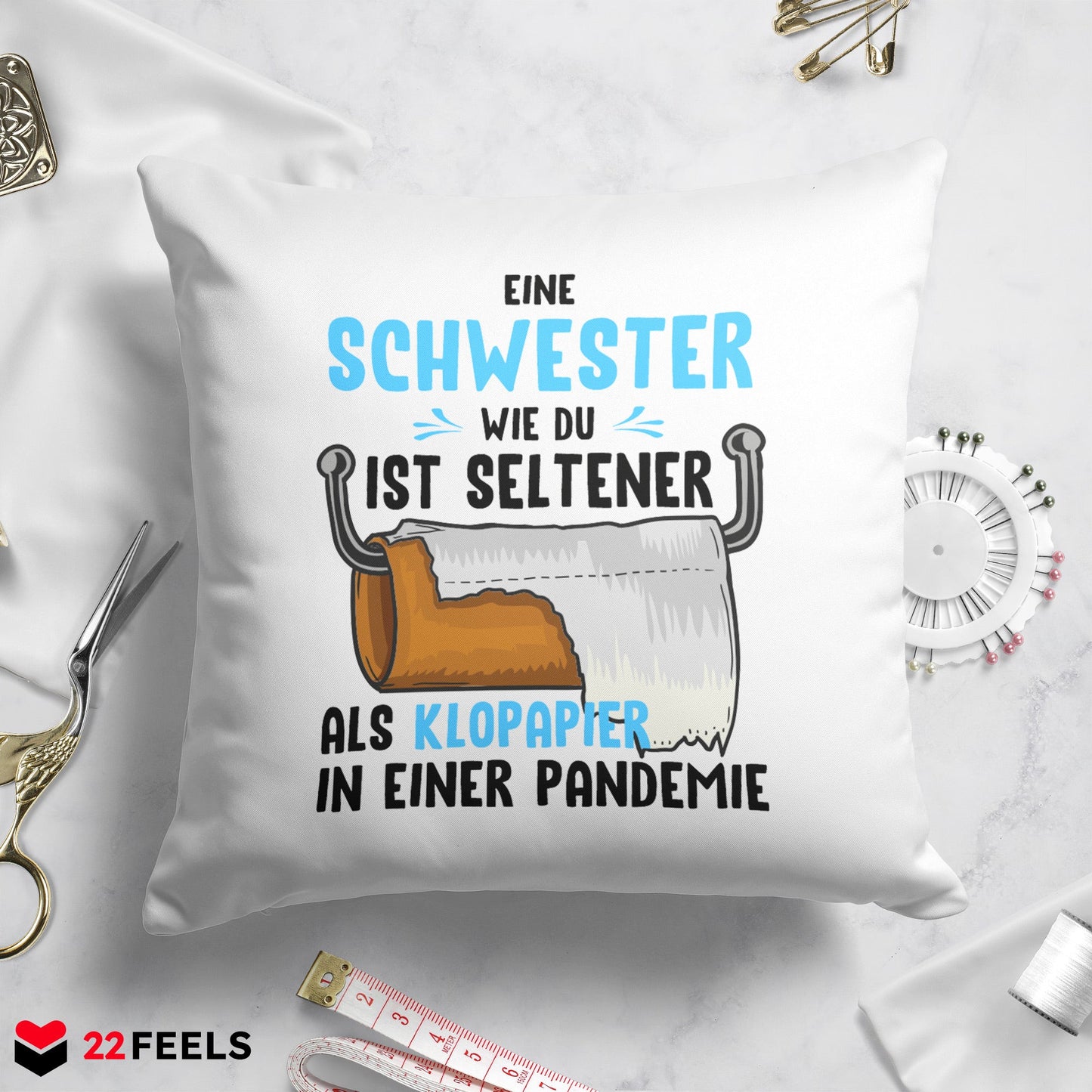 22Feels® Schwester Geschenk - Kissen mit Spruch (Weiss 40x40cm)-Kissen Weiss 40x40-22Feels