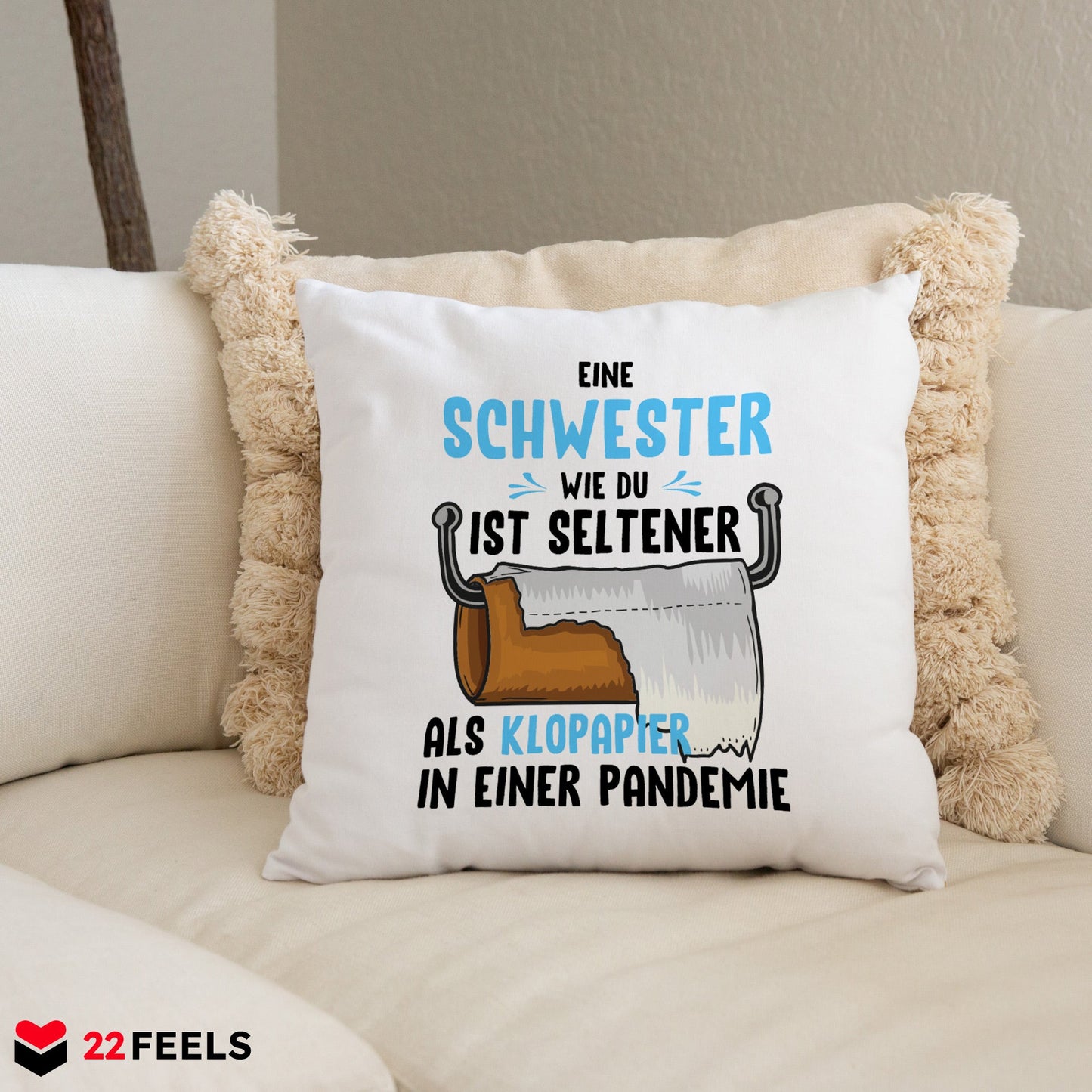 22Feels® Schwester Geschenk - Kissen mit Spruch (Weiss 40x40cm)-Kissen Weiss 40x40-22Feels