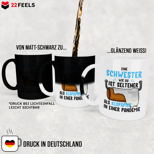 22Feels® Schwester Geschenk - Zaubertasse mit Spruch (Matt-Schwarz und Weiss, 320ml)-Farbwechsel Tasse Matt 320ml-22Feels