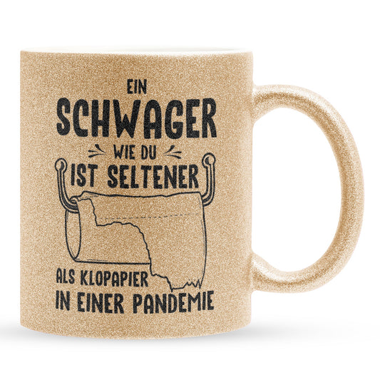 22Feels® Schwager Geschenk - Glitzertasse mit Spruch (Gold, 320ml)-Glitzertasse Gold 320ml-22Feels