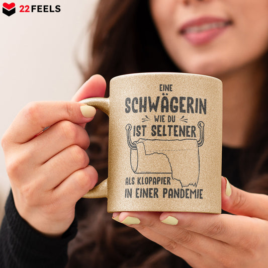 22Feels® Schwägerin Geschenk - Glitzertasse mit Spruch (Gold, 320ml)-Glitzertasse Gold 320ml-22Feels