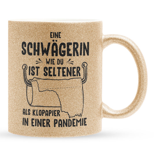 22Feels® Schwägerin Geschenk - Glitzertasse mit Spruch (Gold, 320ml)-Glitzertasse Gold 320ml-22Feels