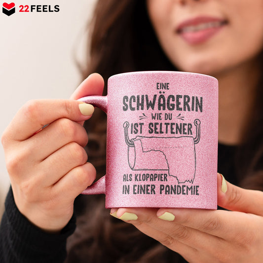 22Feels® Schwägerin Geschenk - Glitzertasse mit Spruch (Pink, 320ml)-Glitzertasse Pink 320ml-22Feels