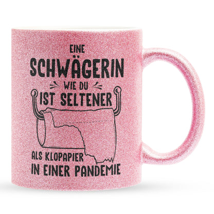 22Feels® Schwägerin Geschenk - Glitzertasse mit Spruch (Pink, 320ml)-Glitzertasse Pink 320ml-22Feels
