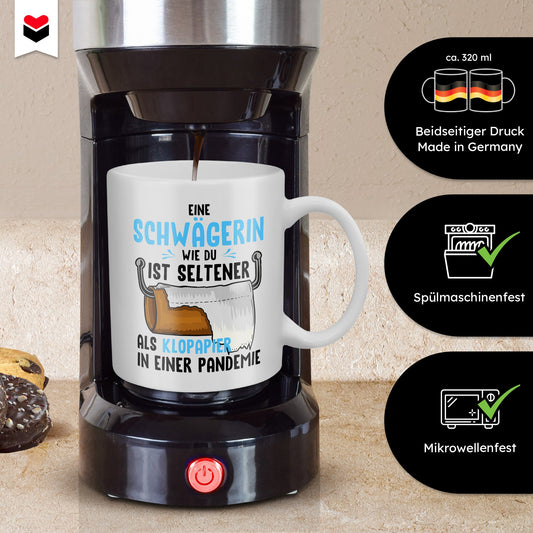 22Feels® Schwägerin Geschenk - Tasse mit Spruch: Seltener Als Klopapier (Weiss, 320ml)-Weisse Tasse 320ml-22Feels