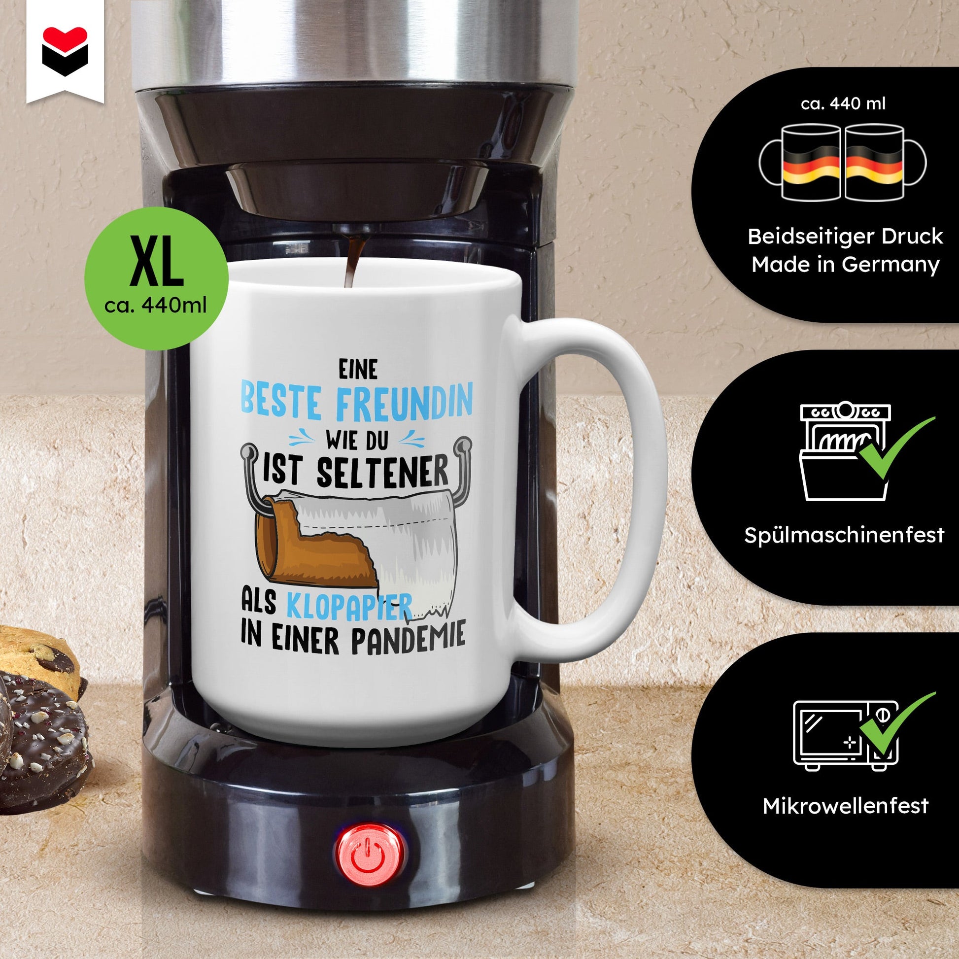 22Feels® Beste Freundin Geschenk - XL Tasse mit Spruch: Seltener als Klopapier (Weiss, 440ml)-Weisse XL Tasse 440ml-22Feels