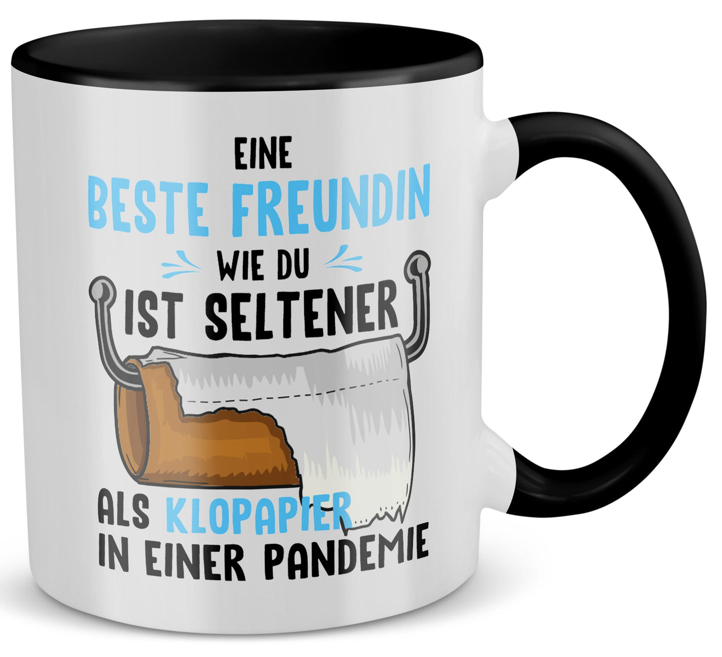 22Feels® Beste Freundin Geschenk - Tasse mit Spruch: Seltener als Klopapier (Weiss-Schwarz, 320ml)-TwoTone Tasse Weiss-Schwarz 320ml-22Feels