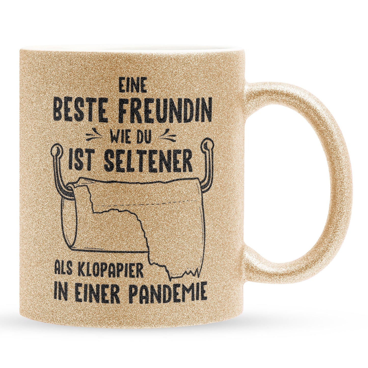 22Feels® Beste Freundin Geschenk - Glitzertasse mit Spruch: Seltener als Klopapier (Gold, 320ml)-Glitzertasse Gold 320ml-22Feels