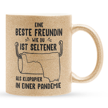 22Feels® Beste Freundin Geschenk - Glitzertasse mit Spruch: Seltener als Klopapier (Gold, 320ml)-Glitzertasse Gold 320ml-22Feels